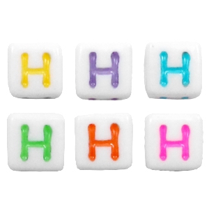 Abalorios alfabeto acr&iacute;lico letra H multicolor-blanco