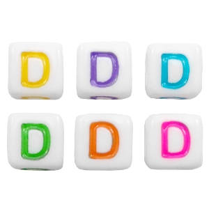 Abalorios alfabeto acr&iacute;lico letra D multicolor-blanco