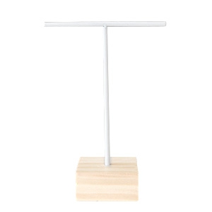 Expositor de joyer&iacute;a para pendientes forma en T y base de madera blanco-madera