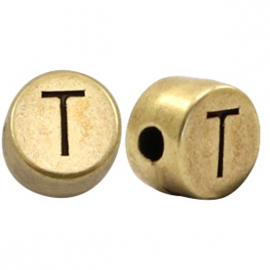 Abalorios letras met&aacute;licos DQ T bronce viejo (sin n&iacute;quel)