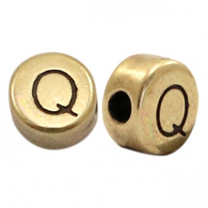 Abalorios letras met&aacute;licos DQ Q bronce viejo (sin n&iacute;quel)