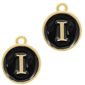 Colgantes met&aacute;licos Basic Quality letra I oro-negro (sin n&iacute;quel)