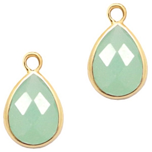 Colgantes de cristal gota 11x7mm verde &oacute;palo-dorado