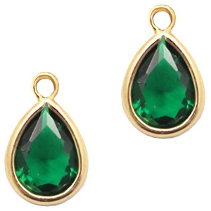 Colgantes de cristal gota 11x7mm verde cl&aacute;sico cristal-dorado