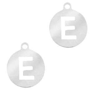 Colgantes acero inox redondo 10mm moneda letra E Plateado