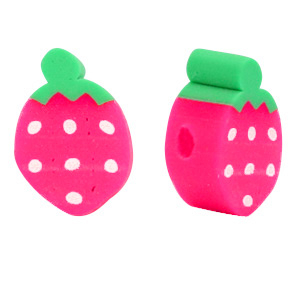 Abalorios pol&iacute;mero fresa Rosa-Verde