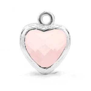Colgantes de cristal coraz&oacute;n Rosa alabastro-plateado