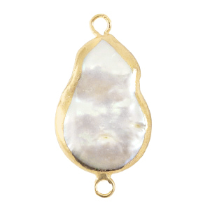 BQ Perlas de agua dulce entrepieza asim&eacute;trica gota Dorado-blanco natural
