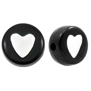 Abalorios letras acr&iacute;licas corazones Negro-blanco