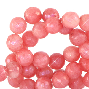 Piedras naturales 6mm redondas faceteadas Rojo coral vivo-cubierta &oacute;pal AB