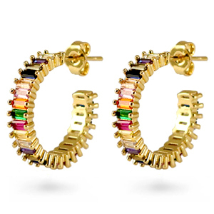 Pendientes criollas zirconia arco&iacute;ris Oro