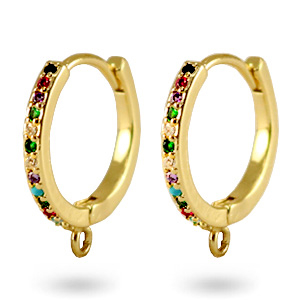 Pendientes criollas zirconia arco&iacute;ris con anilla Oro