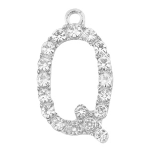 Colgantes met&aacute;licos Basic Quality strass letra Q Plata vieja