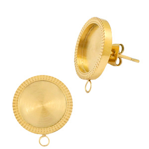 Pendientes Polaris Acero Inox con engaste para cabuch&oacute;n 12mm (con anilla) Dorado