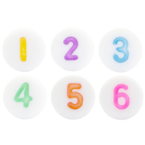 Abalorios letras acr&iacute;lico mix n&uacute;meros Multicolor-blanco