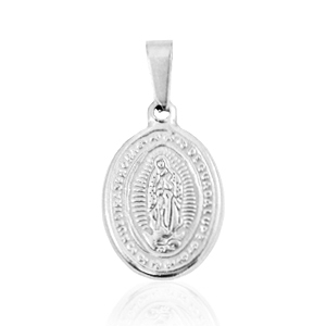 Colgantes Acero Inox &oacute;valo "Virgen de Guadalupe" Plateado