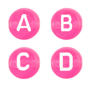 Abalorios letras acr&iacute;lico mix Rosa azalea transparente ne&oacute;n