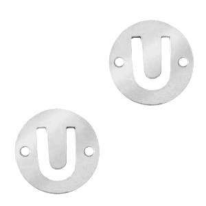 Colgantes acero inox entrepieza redondo 10mm moneda letra  U Plateado