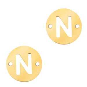 Colgantes acero inox entrepieza redondo 10mm moneda letra  N Dorado