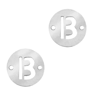 Colgantes acero inox entrepieza 10mm moneda letra B Plateado