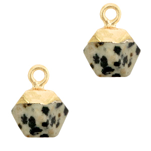 Colgantes de piedra natural Jaspe D&aacute;lmata hex&aacute;gono Greige-dorado