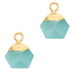 Colgantes de piedra natural hex&aacute;gono Azul turquesa-dorado