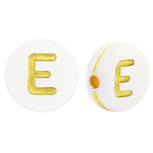 Abalorios letras acr&iacute;licas E Blanco-dorado