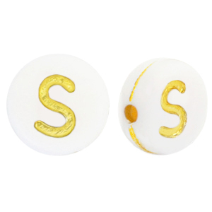 Abalorios letras acr&iacute;licas S Blanco-dorado