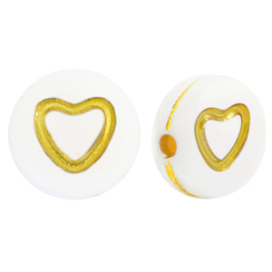 Abalorios letras acr&iacute;licas corazoncitos Blanco-dorado