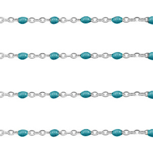 Fornituras Acero Inox cadena jasseron 1mm Azul pavo bonito-plateado