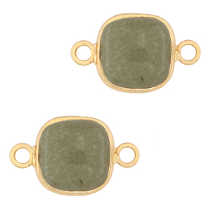 Colgantes de piedra natural entrepiezas 12x12mm Verde jade gris&aacute;ceo-dorado