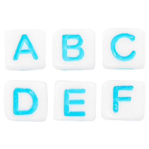 Abalorios letras acr&iacute;licas mix Blanco-azul