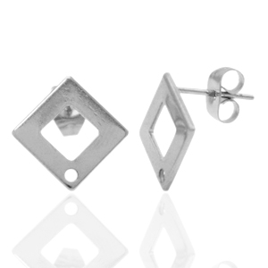 Pendientes Acero Inox cuadrado con anilla Plateado