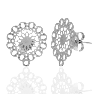 Pendientes Acero Inox flor bohemia con anilla Plateado