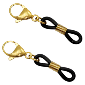Fornituras acero inox goma para gafas con mosquet&oacute;n Dorado-negro