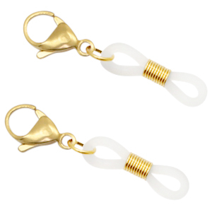 Fornituras acero inox goma para gafas con mosquet&oacute;n Dorado-transparente