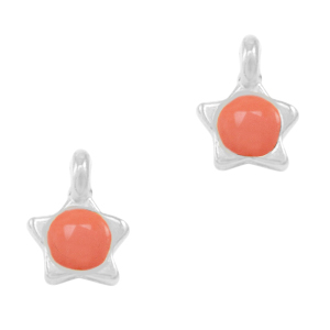 Colgantes met&aacute;licos DQ estrella Rojo coral-plata vieja (sin n&iacute;quel)