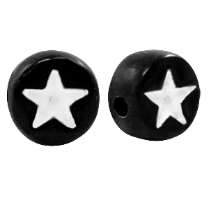 Abalorios letras acr&iacute;licas estrellas Negro-blanco