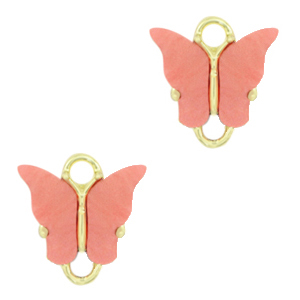 Colgantes de resina entrepieza mariposa Dorado-rojo coral