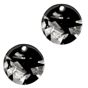 Colgantes de resina redondo 12mm Plata-negro