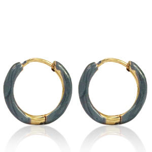 Pendientes Acero Inox criolla esmalte 14mm Azul gris-dorado