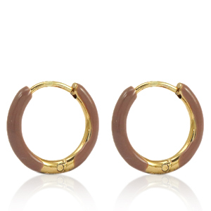 Pendientes Acero Inox criolla esmalte 14mm Marr&oacute;n rojizo-dorado