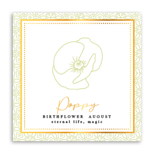 Tarjetas para joyer&iacute;a Flor de nacimiento Agosto-Amapola Verde claro
