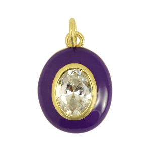 Metal TQ lat&oacute;n colgantes ovalado zirconia P&uacute;rpura oscuro-dorado