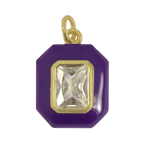 Metal TQ lat&oacute;n colgantes rect&aacute;ngulo zirconia P&uacute;rpura oscuro-dorado