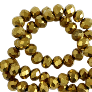 Abalorios faceteados disco 4x3mm Dorado met&aacute;lico-revestimiento pearl shine