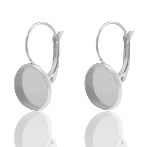 Fornituras Acero Inox pendientes para cabuch&oacute;n 12mm Plateado