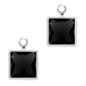 Colgantes de cristal cuadrado Negro jet-plateado