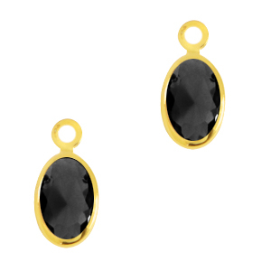 Colgantes de cristal ovalado Negro jet-dorado
