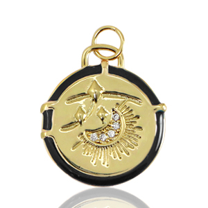 Metal TQ lat&oacute;n colgantes luna esmalte Dorado-negro